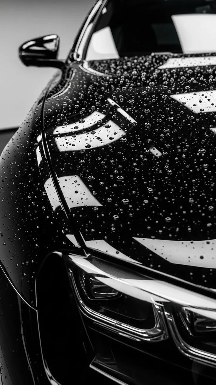 Water beading on a black car bonnet protected with EAGLE PPF